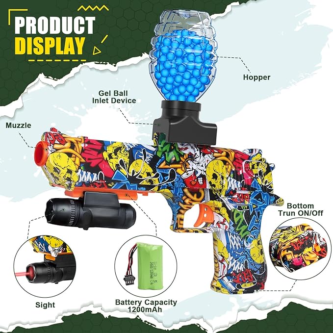 Anstoy Electric Gel Gun Blaster, Automatic Gel Ball Blaster with Goggles, Orby Toy with Sight for Outdoor Backyard Team Games, Rechargeable Splat Toy, for Ages 14+ - Angry