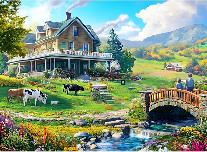 300 Pieces Puzzle for Adults Country Life Puzzle Recycled Cardboard Large Piece, Cows Jigsaw Puzzles 300 Pieces Challenging Game Home Decor Gift Toy for Adults Kids Seniors 20.5 * 15 inch