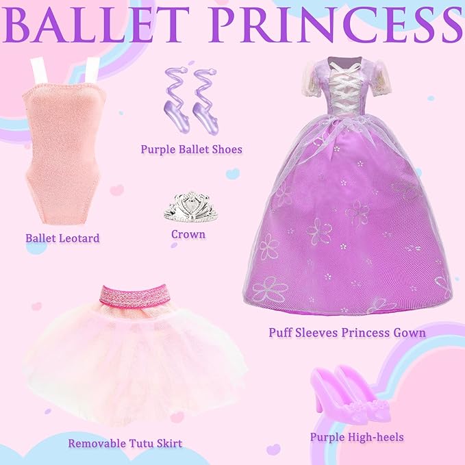 24 Pcs Doll Clothes & Accessories 8 Set Clothes Including Party Gown Chill Suits Casual Outfits Sport Wear Ballet Dresses for Doll with 8 Shoes 8 Accessories for 11.5 Inch Girl Dolls Storytelling Set