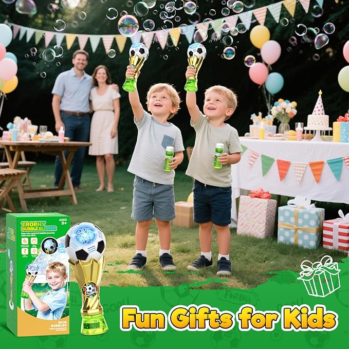 Bubble Wand - Soccer Trophy Bubble Machine with 2 Solution Refill, Automatic Bubble Blower for Kids, Bubbles Maker Blaster Toddler Outdoor Toys, 2026 Merchandise Birthday Gifts for Boys Girls Age 3+
