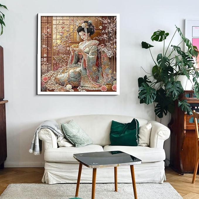 PICKFORU Elegant Geisha Puzzles for Adults 1000 Pieces, Retro Kimono Cherry Blossom Jigsaw Puzzles, Japanese Art Puzzle as Wall Art Decor