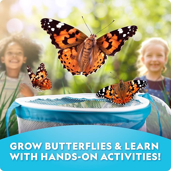 National Geographic Ultimate Butterfly Growing Kit – Butterfly Habitat Kit with Voucher to Redeem 5 Caterpillars (S&H Not Included), Glow-in-The-Dark Figures, Hands-On Activity, Easter Gifts for Kids