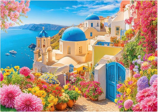 1000 Pieces Jigsaw Puzzles for Adults, Santorini Landscape Puzzle with Letters on Back, Hard Difficult Challenging Adult Puzzle for Family Game & Holiday Decor Gift