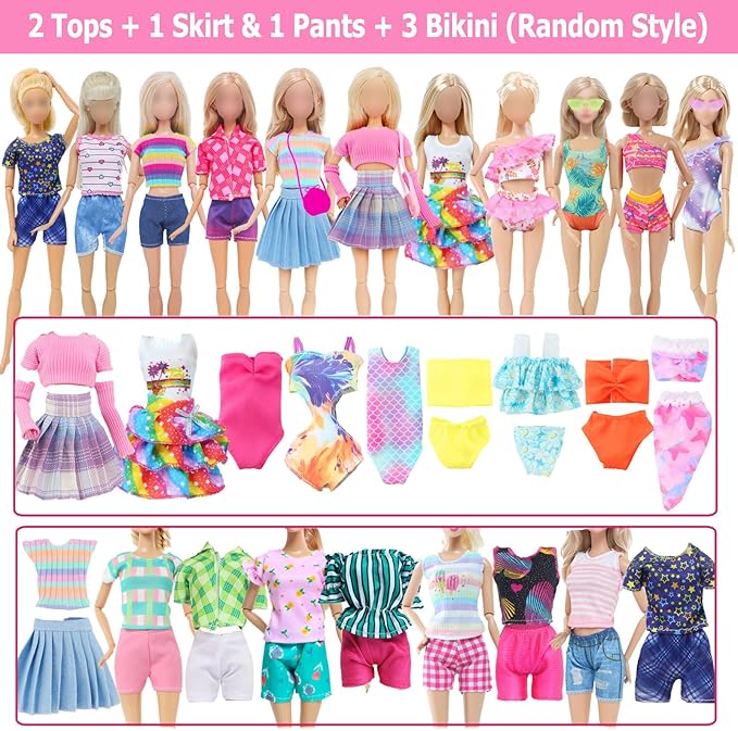 42 Pcs 11.5 inch Doll Clothes & Accessories, 2 Princess Dresses 2 Sequin Fishtail Swimsuits 2 Tops 1 Skirt 1 Pants 3 Bikini 1 Butterfly Wing Clothing, Doll Hangers Shoes ... for Girls Gift Age 3-6 5-7