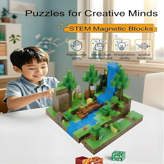 Magnetic Blocks 128PCS Magnetic Cubes STEM Building Cubes Stacking Magnet Blocks Waterfall Adventure Set Montessori Sensory Play Learning Toys for Kids Educational Birthday Gifts Boys & Girls Ages 3+