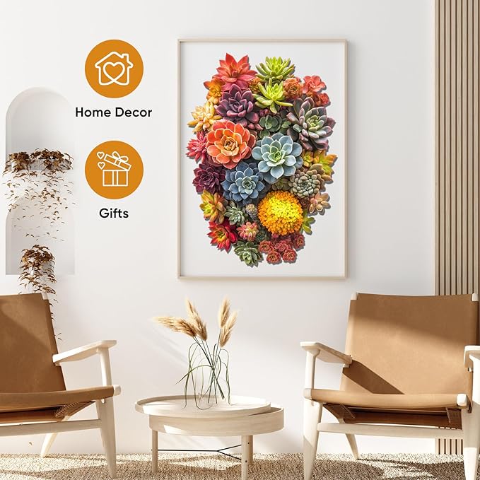 Delobi Succulent Waterfall Wooden Puzzles, 500 Pieces Jigsaw Puzzles 18.5'' x13.1'', Unique Design Wooden Puzzles for Adults and Kids, Family Game Gift Royal Size