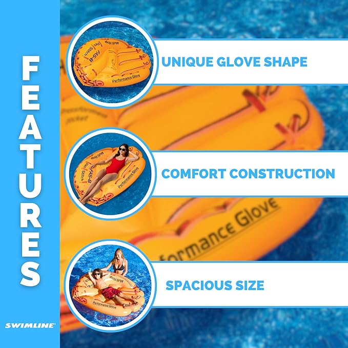 Swimline Giant Inflatable Baseball Glove Pool Float , Brown, 62"/50"/16"