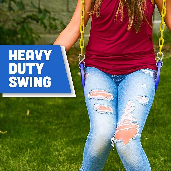 Squirrel Products Heavy Duty Strap Swing Seat - Heavy Duty Swing Seat Replacement and Carabiners for Easy Install - Blue