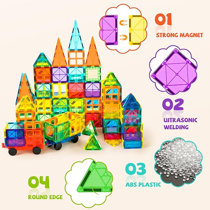 cossy 120Pcs Magnetic Tiles Magnetic 3D Building Blocks Set Educational Construction Toys for 3 4 5 6 7 8 Year Old Boy and Girl with Stronger Magnets, Educational Toys, Recreational, Conventional