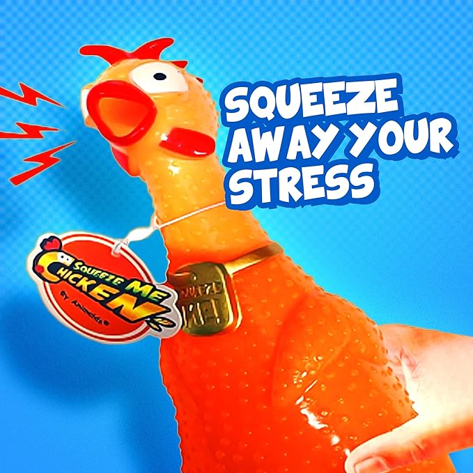 Animolds Squeeze Me Rubber Chicken Toy | Screaming Squeaky Chicken for Kids & Dogs | Novelty Prank Gag Gift (2 Pack Solid)
