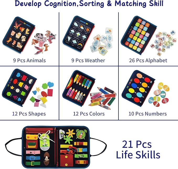 LearnToy Busy Board - Dinosaur Montessori Toys for 3 4 5 Year Old - Sensory Toys for Autistic Children - Toddler Travel Toys - Busy Book for Toddlers Activities as Boys Girls Gift