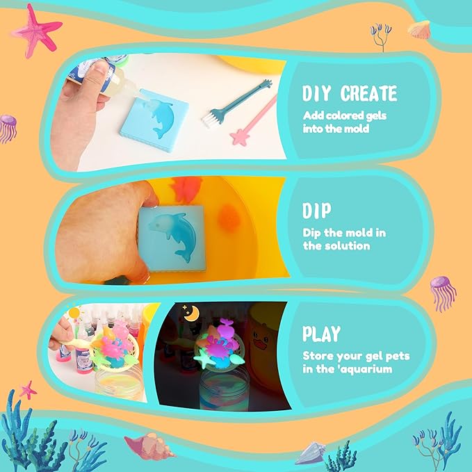 ARTPAR Magic Water Elf Toy Kit - Aqua Fairy DIY Craft Set with 20 Magic Gels & 16 Molds - Create Your Own Squishy Water Pets - Fun STEM Art Activity for Kids-Festival Birthday Gift for Boys Girls