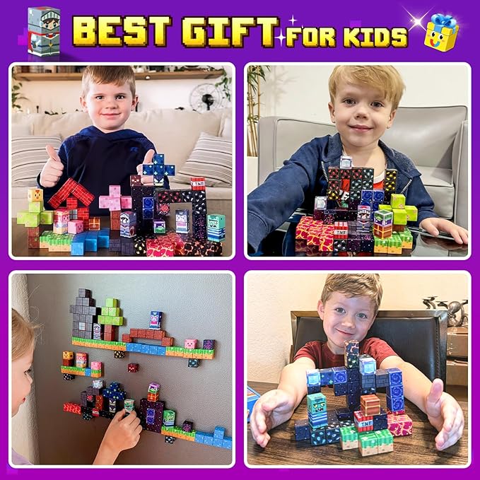 150PCS Magnetic Blocks - Build Mine Magnet World Set, Magnets Building Toys for Kids Ages 3-5 6-8 8-12, Supplies Birthday Party Gifts for 3+ Year Old Boys Girls, STEM Sensory Toys for Toddlers