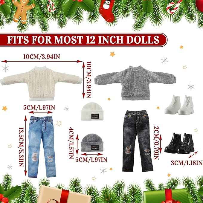 Bencailor 6 Pcs Doll Clothes Doll Accessories Include Sweater Pants Shoes Hat for Birthday Gift(Classic,12 Inch)