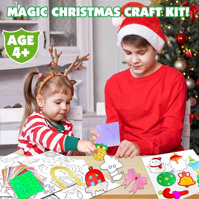 AJAZPER Christmas Foil Crafts for Kids, Christmas Crafts for Kids, DIY Art Craft Set, Creative Travel Activities, Kid Arts and Crafts Kits Gift for Girls and Boys Ages 4 5 6 7 8 9 10 Gifts Toys
