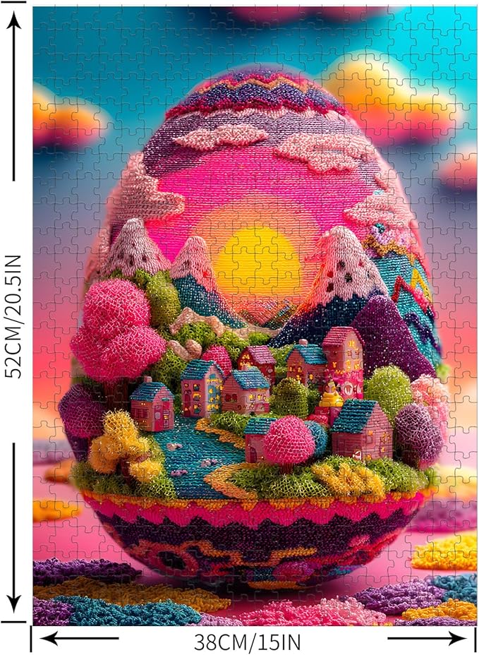 Puzzles for Adults 500 Pieces, Egg Jigsaw Puzzles - Fantasy Egg World, Impossible Colorful Country Decor Egg Puzzle for Seniors Families, 20.47x14.96 Inches, 1:1 Poster, Letter On The Back