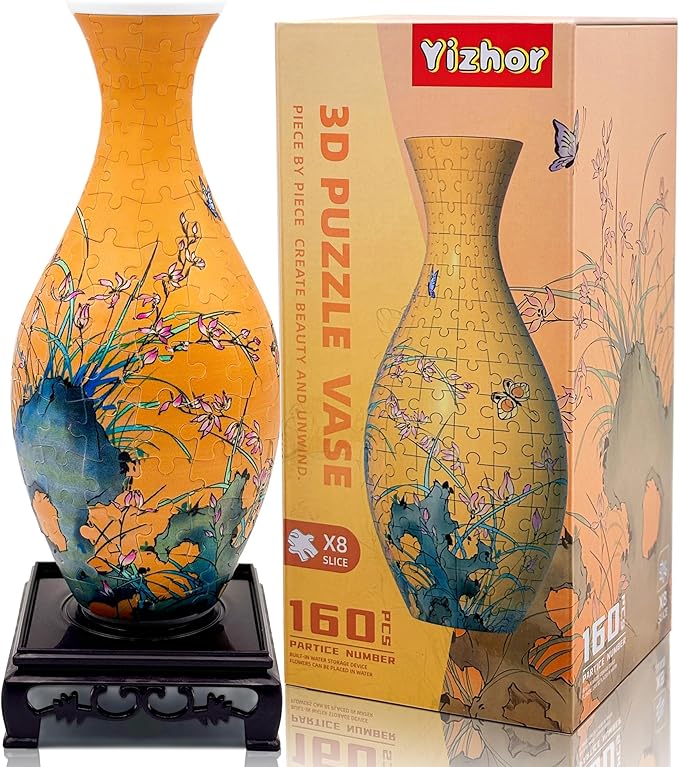 3D Puzzle Vase for Adults, 160 Piece Unique Flower Vase, Crafts for Adults, Home Decor Gift for Flower Arrangements (Orchid)
