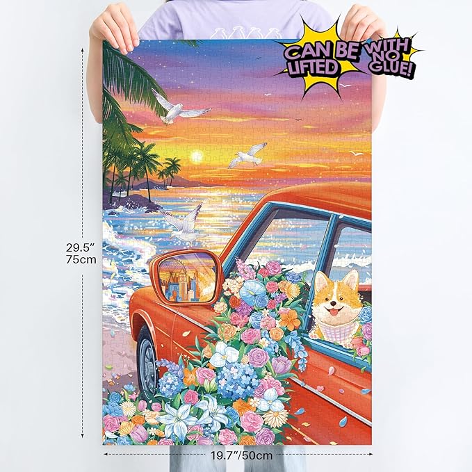 MOMIBOOK 1000 Piece Puzzle for Adults Jigsaw Puzzles of Mirror's Fleeting Light, Touch Film Seaside Dog Painting Image Challenging Hard Impossible Puzzle Unique Party Christmas Birthday Gifts