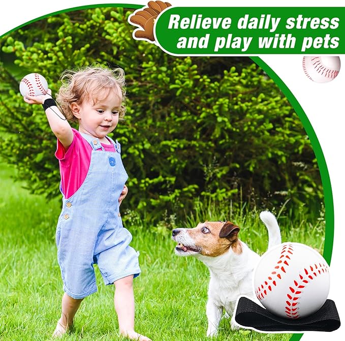Deekin 2.36 Inch Wrist Return Ball Sports Wristband Rebound Ball on a String Rebound Bouncy for Wrist Exercise Fun Outdoor Activity for Team(6 Pcs,Baseball)