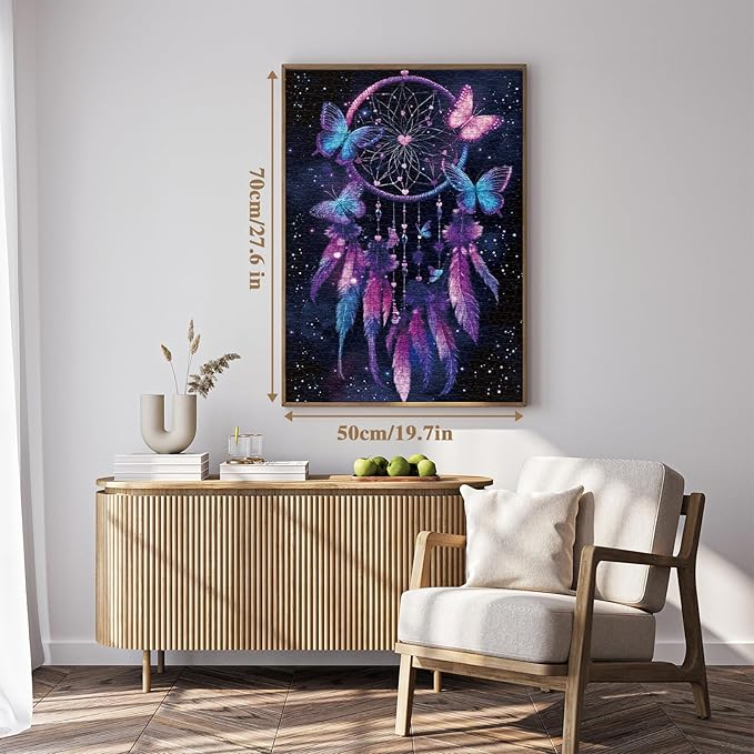 Gradient Butterfly Dream Catcher Puzzle for Adult 1000 Piece, Fantasy Starry Night Jigsaw Puzzle, Purple Art Challenging Puzzle as Home Decor