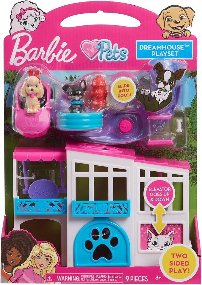 Barbie Pet Dreamhouse 2-Sided Playset, 10-pieces Include Pets and Accessories, Kids Toys for Ages 3 Up by Just Play