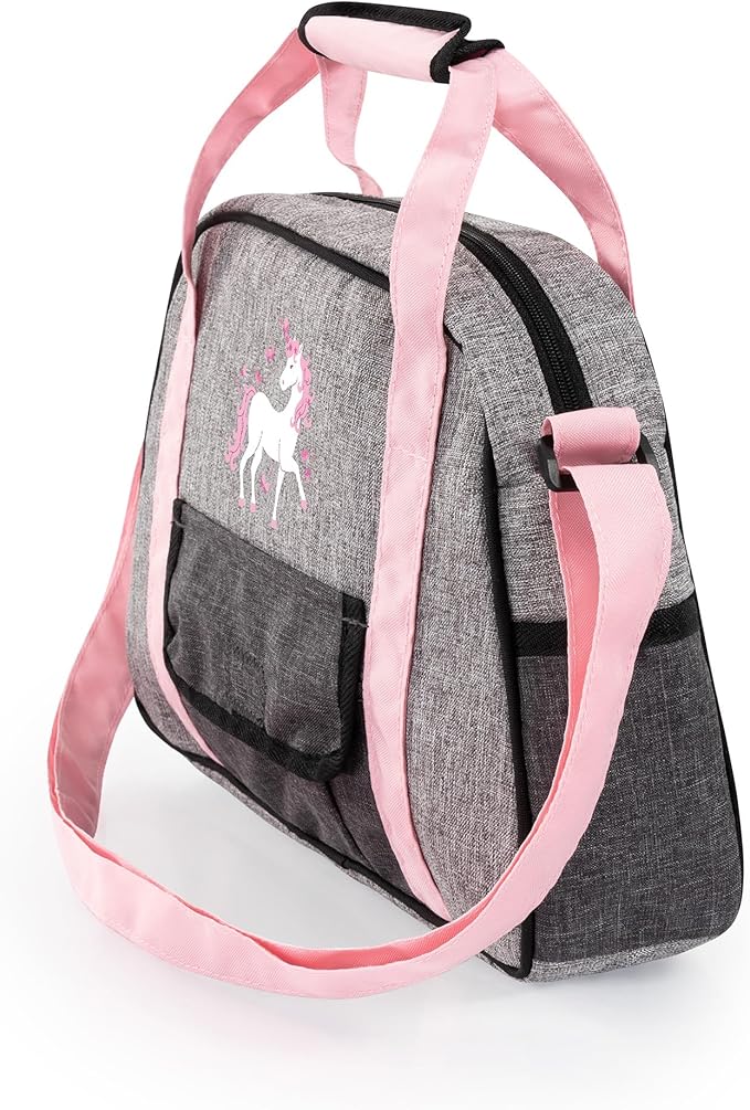Bayer Doll Bag with Diaper Bag Accessories, Baby Doll Changing Set, Grey Pink Unicorn, Ages 18 Mo