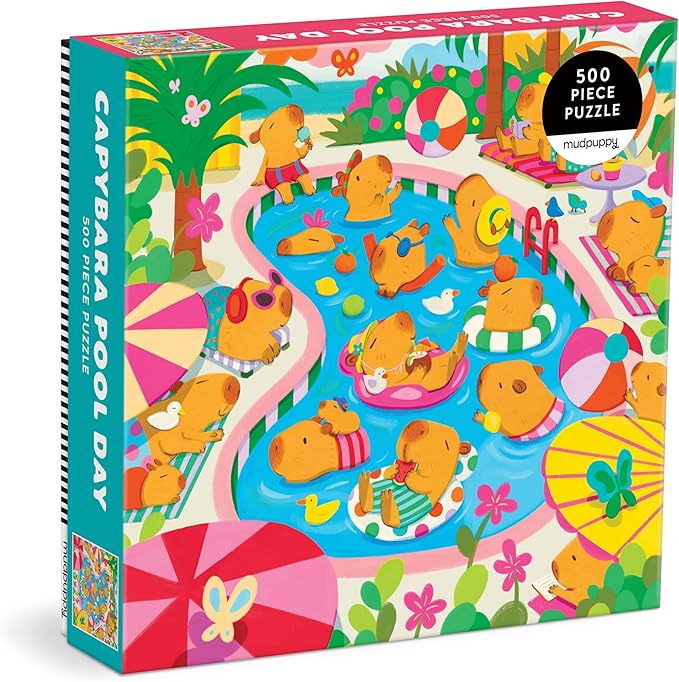 Mudpuppy Capybara Pool Day – 500 Piece Family Jigsaw Puzzle with Colorful and Fun Illustrations of Capybaras for Children Ages 8 and Up