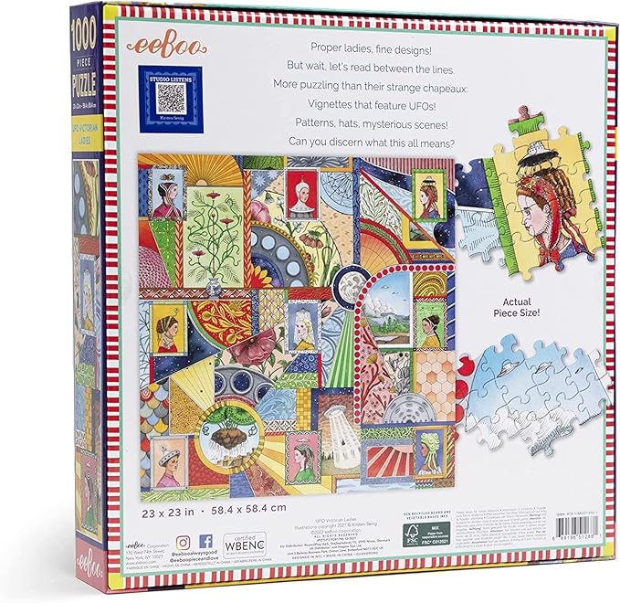 eeBoo 1000 Piece Puzzle - UFO Victorian Ladies Jigsaw Puzzle for Adults, Square 23" x 23" Made with Recycled Board & Vegetable-Based Ink