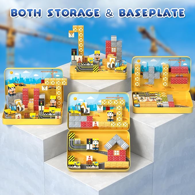 Axirata 60PCS Mini Magnetic Blocks Travel Set for Kids, Mini Magnetic Tiles Building Cubes with Portable Iron Box, STEM Construction Sensory Toy for Toddler Boys Girls Age 3-5 4-8 8-12+