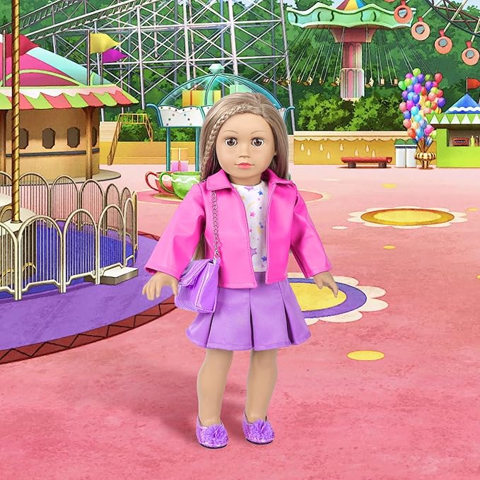American 18 Inch Dolls Clothes and Makeup Accessories,Cosmetic Toys Shoulder Bags Gift Playset Fit for 18" Doll Including Skirt Outfit Eye Shadow Lipstick Blusher Headband,Doll Not Include