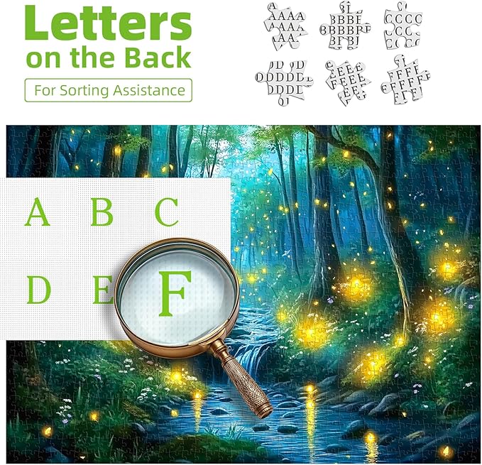 1000 Piece Enchanted Forest Waterfall with Fireflies Landscape Puzzle for Adults, Home Decor & Stress Relief Activity, Ideal for Puzzle Enthusiasts, Nature Lovers