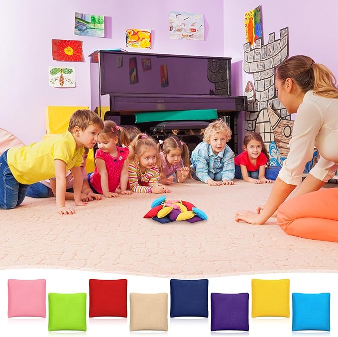 32 Pack Bean Bags Toss for Kids Cornhole Bean Bags Colorful Bean Bags for Tossing Canvas Toss Bags Hand Toy Toss Games Weights for Outdoor Yard Games, Assorted Colors (Fresh Colors, 2.76 x 2.76 Inch)