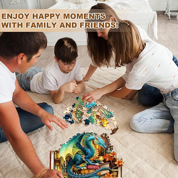 Wooden Puzzles for Adults, Bookcase Dragon Jigsaw Puzzles, 100 Piece Unique Shaped Puzzle, Animal Theme Shape Puzzle, Gifts for Adults/Friends/Family, Family Game，Wall Decor(8.3 * 8.1in)