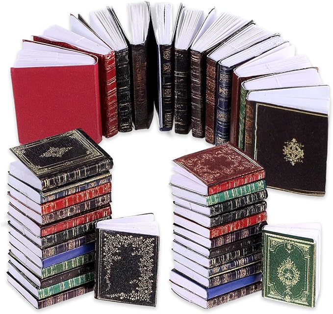 24pcs Mini Books1:12 Scale Miniatures Dollhouse Tiny Book Model Assorted Doll House Accessories Small Books Decoration Dollhouse Decor Toy DIY Crafting Supplies (8 Style)