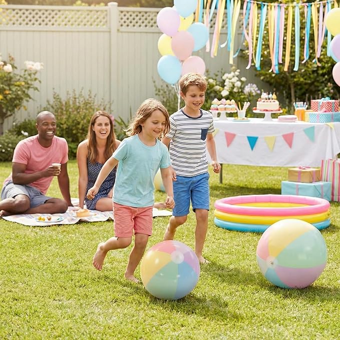12 Pcs Pastel Inflatable Beach Balls Bulk Pastel Color Jumbo Big Beach Balls Baby Shower Birthday Summer Swimming Party Decorations Favor Water Games(26.5 Inch,Macaron Color)