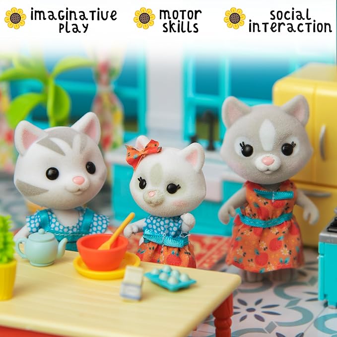 Honey Bee Acres The Purringtons Cat Family, 4 Miniature Doll Figures, Small