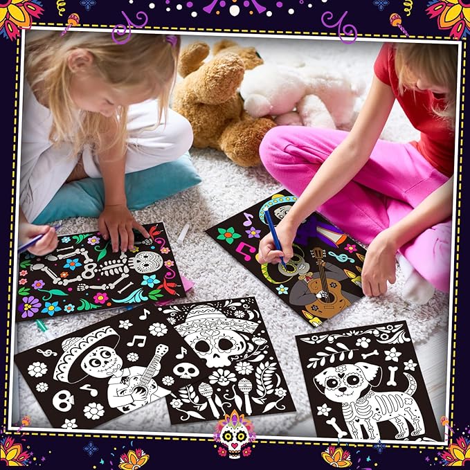 Zhanmai 30 Pcs Color Your Own Funny Day of the Dead Posters DIY Happy Day of the Dead Crafts Bulk Color Your Own Poster DIY Crafts for Party Holiday School Activities