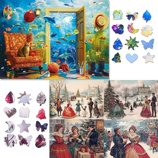1000 Pieces Puzzles. 2 Pack with Unique Shaped Jigsaw Pieces, Cat Fish and Remembrance Theme, Challenging Gift for Puzzle Lovers, Idea Jigsaw Puzzles for Adults