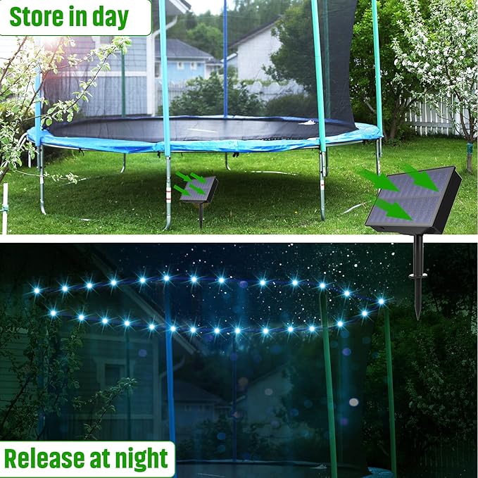 【Upgraded Solar Powered Version】LED Trampoline Lights with Solar Panel, Trampoline Rim LED Light for 12 Ft Trampoline Remote Control, 16 Color Change, Waterproof, Bright to Display at Night Outdoors