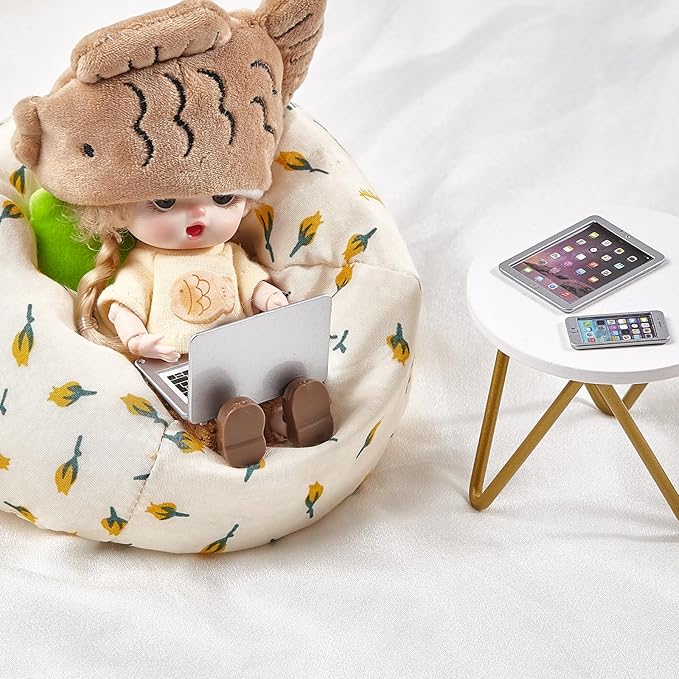 1:12 1:6 Scale Dollhouse Decor Accessories Laptop, Miniature Laptop Tablet Smart Phone Stuff Doll House Mini Play Set Accessories (Silver)