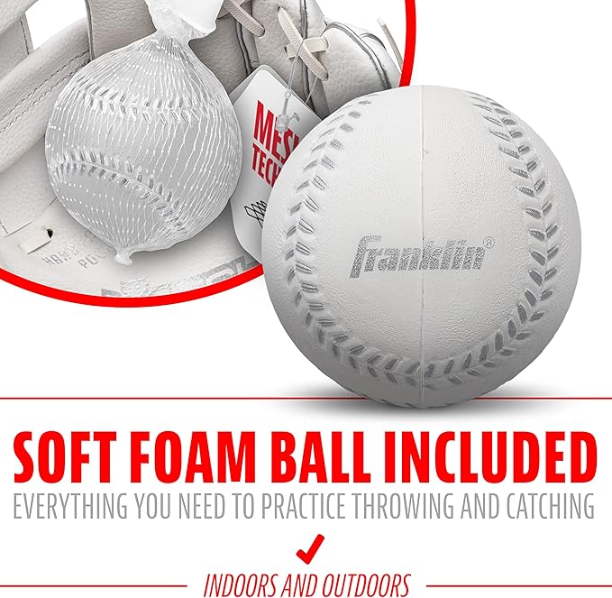 Franklin Sports Kids Baseball Glove + Foam Ball Sets - Meshtek Youth Teeball Gloves for Kids + Toddlers - Left + Right Hand Throw - 9.5" Inch