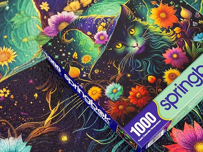 Springbok's Enchanted Cat 1000 Piece Jigsaw Puzzle Features a Mystical Cat in This Halloween Themed Puzzle