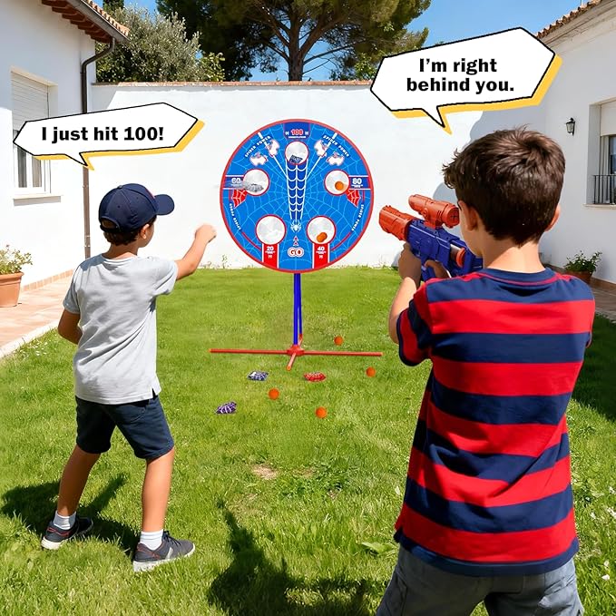 Spider Shooting Games Toys for 4 5 6 7 8 9 10+ Year Old Boys, Kids Outdoor Indoor Game with Moving Target & 2 Air Gun & 24 Ball, Bean Bag Toss for Carnival Games, Gifts Birthday Christmas Boy Kids