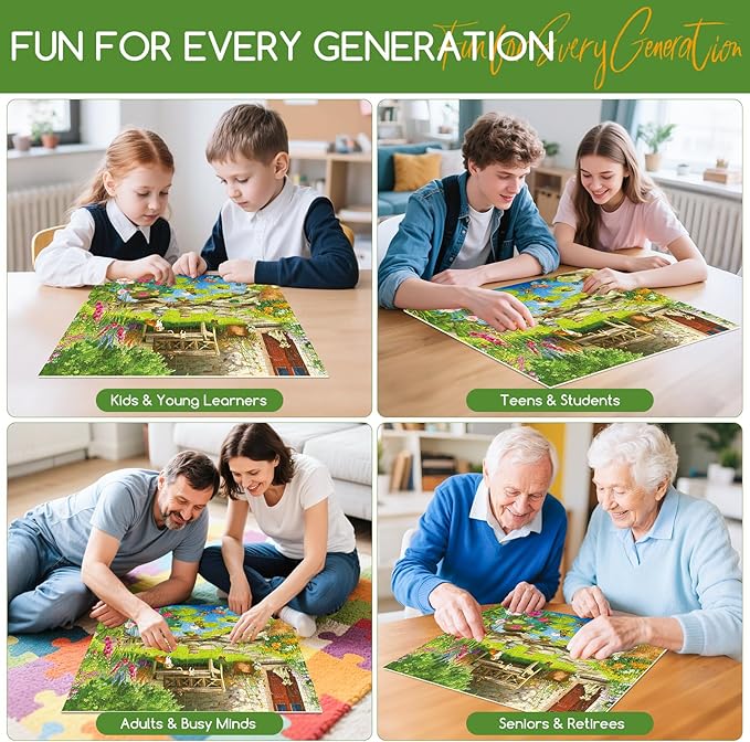 300 Piece Puzzles for Adults,Garden Lily Pond Puzzle for Adults Kids Seniors,Large Piece Fun Chair Cat Puzzle for Kids 8-10 10-12,Challenging Dog Butterflies Puzzles Perfect for Game Nights,20.5x15 in