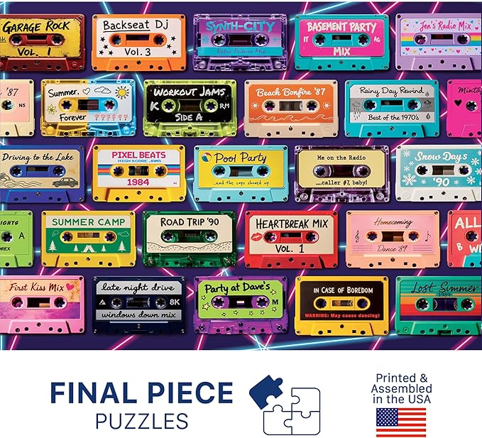 Mixtape Memories (No. 16) – 1000 Piece Retro Jigsaw Puzzle for Adults | Printed in USA | Satin Low-Glare Finish | Random Ribbon Cut | Bonus Poster | Premium Display-Worthy Box | Final Piece Puzzles