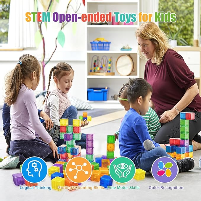 48PCS Magnetic Blocks - 1.38 inch Building Blocks for Toddlers, STEM Building Toy for Kids, Montessori Toys for 3 4 5 6+ Year Old, Magnet Sensory Travel Toys Christmas Birthday Gifts for Boys Girls