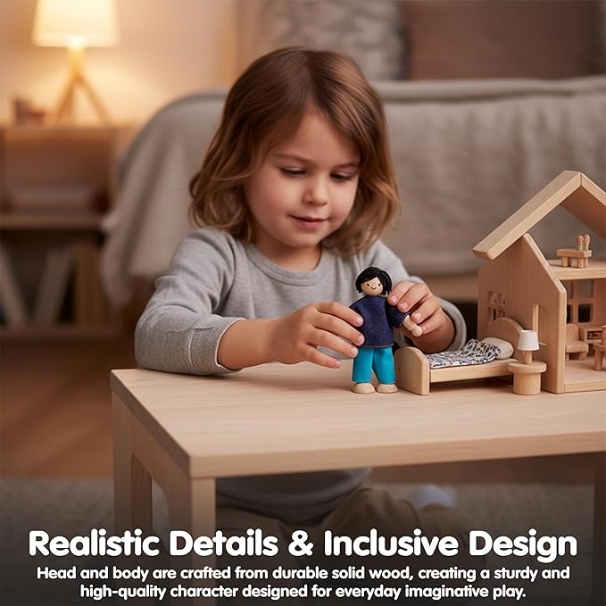 PlanToys® Father Wooden Dollhouse Figurine | Poseable 1:12 Scale Mini Doll (5 Inch) | Dollhouse Accessories for Pretend Play | Eco-Friendly Montessori Toy for Kids Ages 3+