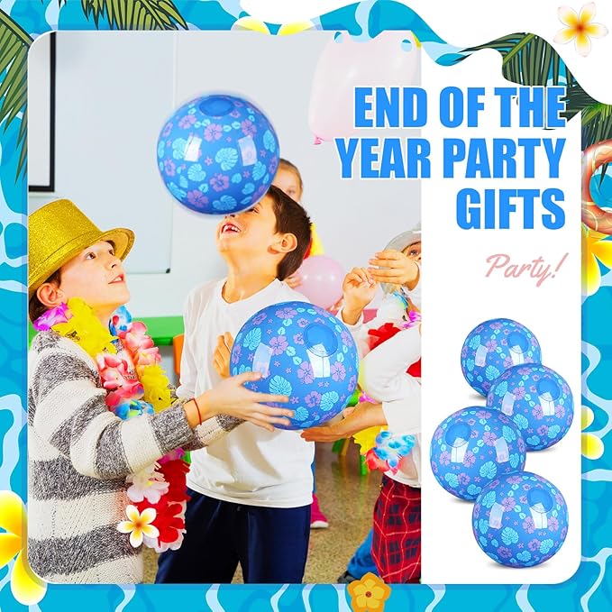 Leyndo 12 Pack Hawaiian Leaves Flowers Beach Ball for Kids 7.87" Bulk for Summer Pool and Beach Game Gifts and Birthday Party Supplies and End of The Year Class Party Decoration Favors