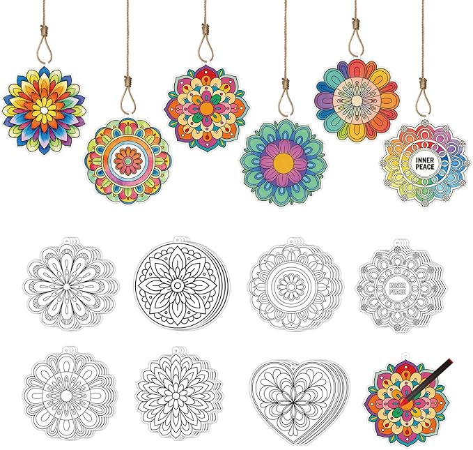 Bomichi Coloring Craft Kit - 48 Pcs Hanging Color Craft Kit & 32.8 Ft Hemp Rope for DIY Card, Traditional Festival Decor, School Activity Art Craft