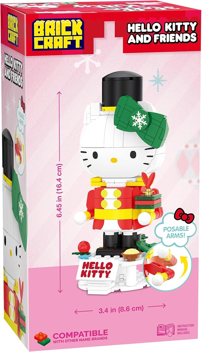 Brickcraft Hello Kitty Toy Soldier Brick Building Set Nutcracker Sanrio Holiday Christmas Block Kit & Collectible Display Figure DIY Construction Gift for Kids & Adults, Festive Décor Ages 8+ 223 pcs